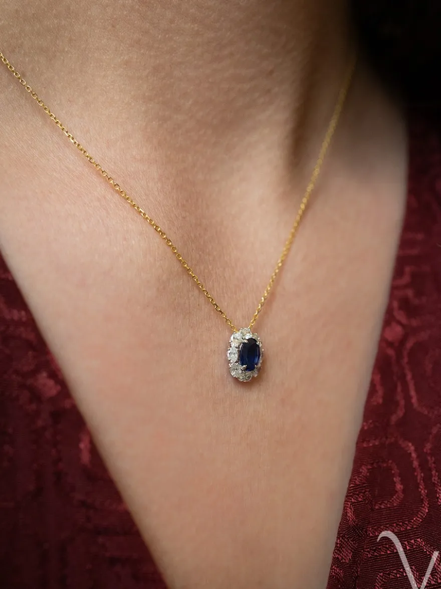 Bicolor collier met saffier en briljant 0,63crt + Luxe Cadeau