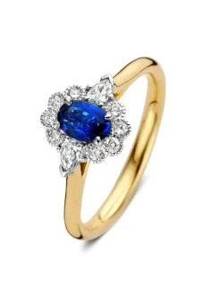Bicolor entourage ring met briljant en saffier + Luxe Cadeau