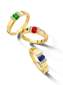 Bicolor entourage ring met robijn en diamant 0,05crt.