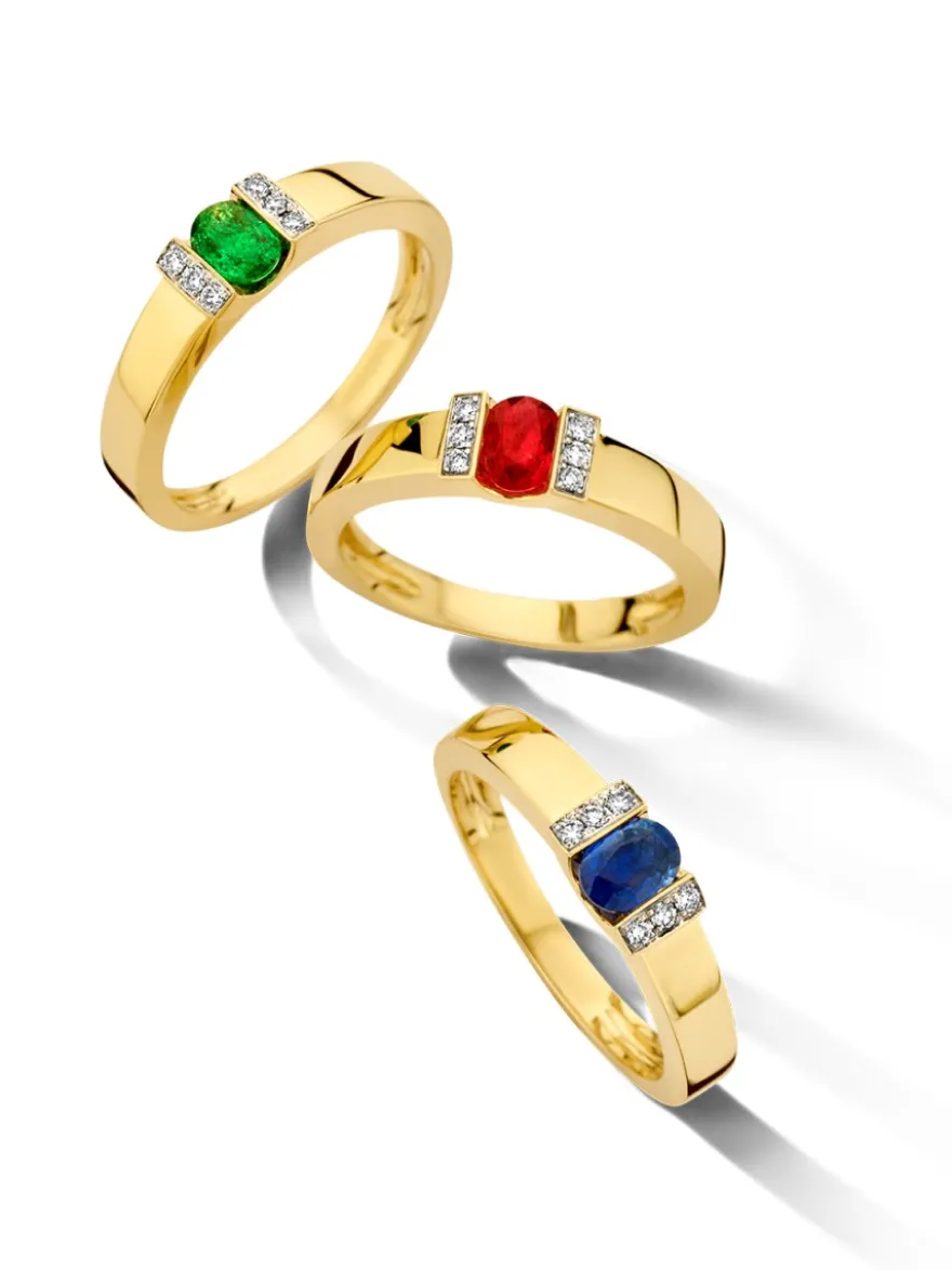 Bicolor entourage ring met robijn en diamant 0,05crt.