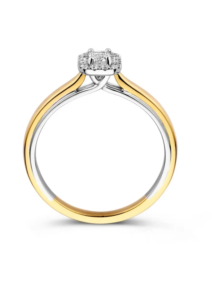 Bicolor entourage ring met emerald diamant + Luxe Cadeau