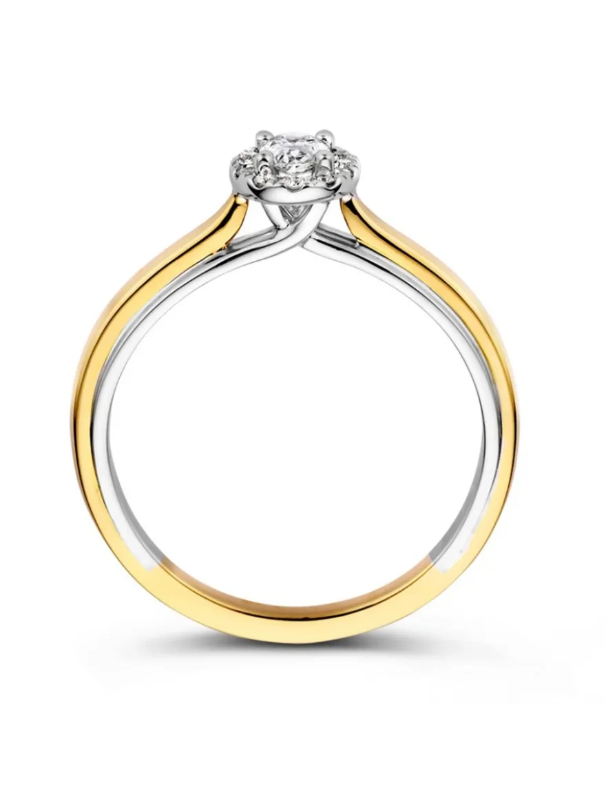 Bicolor entourage ring met ovale diamant + Luxe Cadeau