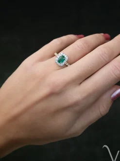 Bicolor entourage ring smaragd + diamant | Luxe cadeau