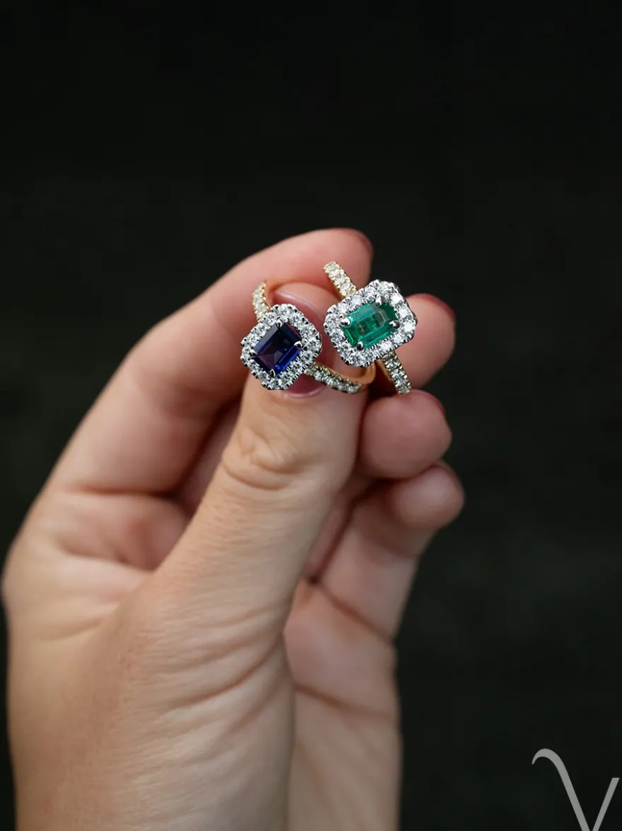 Bicolor entourage ring smaragd + diamant | Luxe cadeau