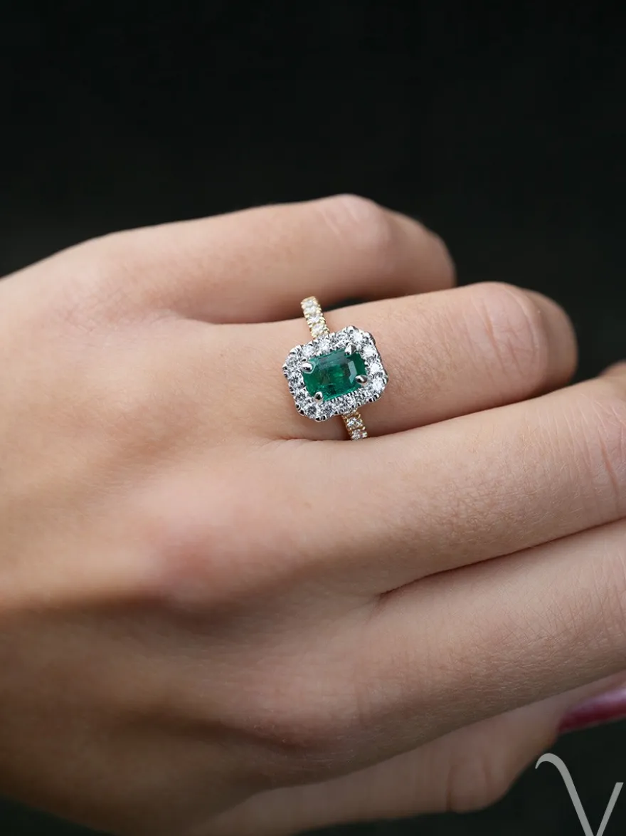 Bicolor entourage ring smaragd + diamant | Luxe cadeau