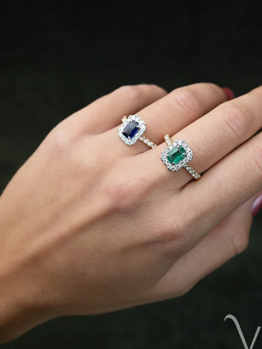 Bicolor entourage ring smaragd + diamant | Luxe cadeau