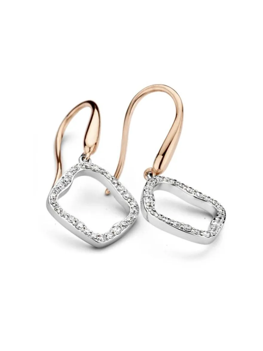Bicolor oorhaken ruit met diamant + Luxe Cadeau