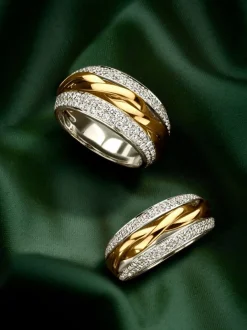 Brede Bicolor gouden ring met briljant + Luxe Cadeau