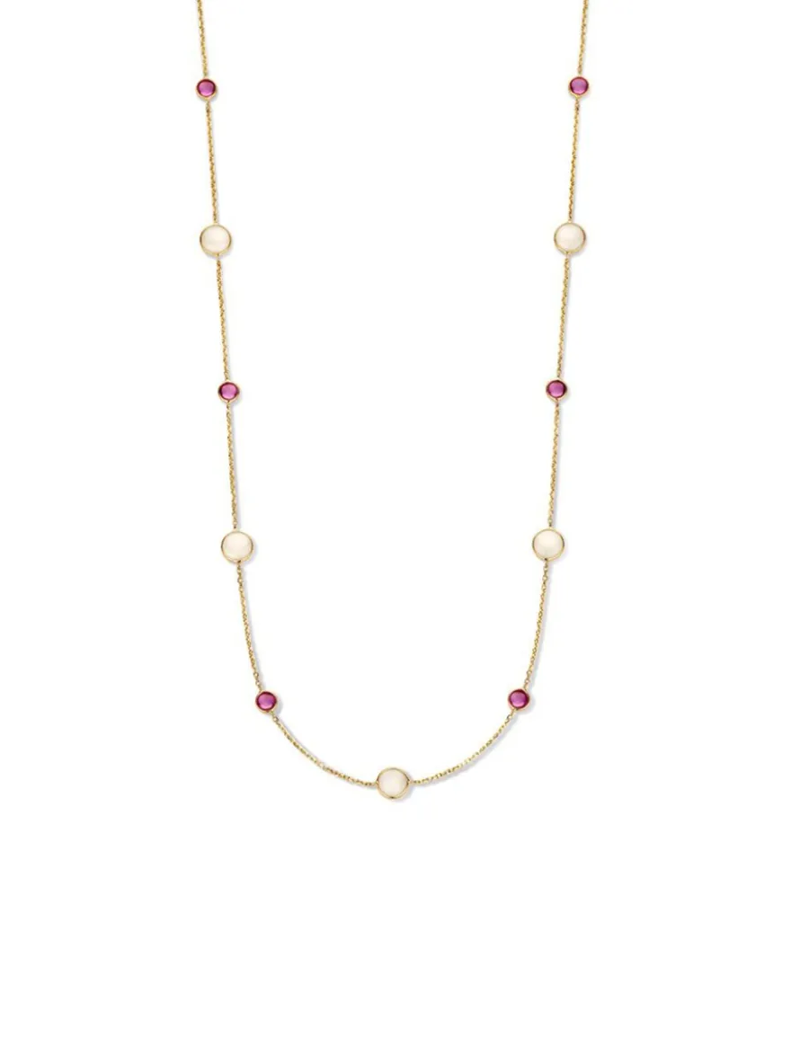 Geelgouden collier met maansteen en robijn + Luxe Cadeau