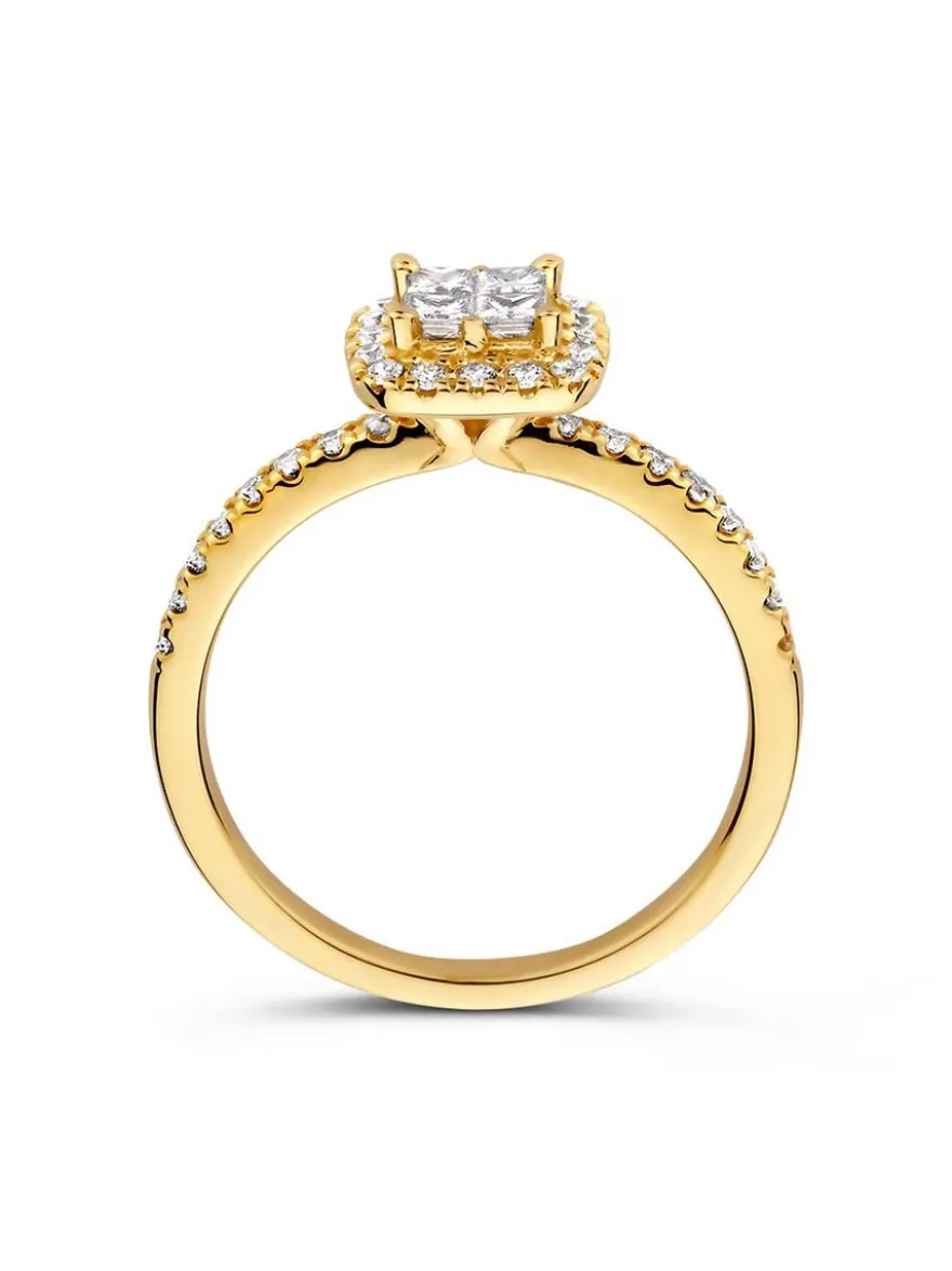 Geelgouden ring met briljant invisible zetting 0,58crt + Luxe Cadeau