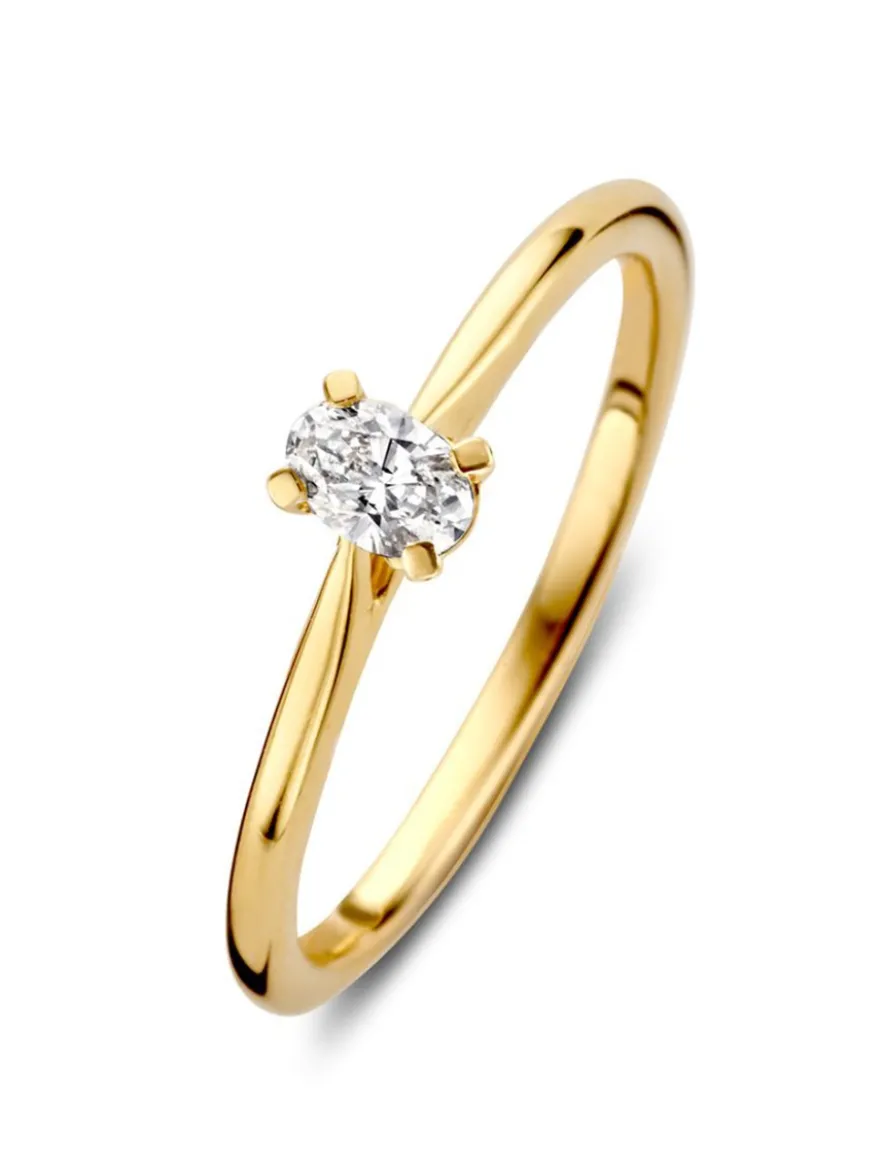 Geelgouden solitair ring met ovale diamant 0,16crt. + luxe cadeau
