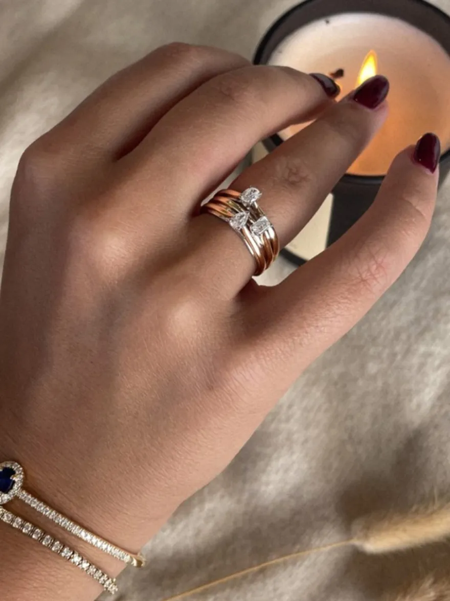 Gouden bicolor ring met emerald diamant 0,22crt. + Luxe Cadeau