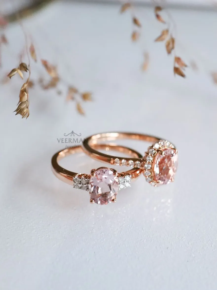 Roségouden ring morganiet en diamant + Luxe Cadeau