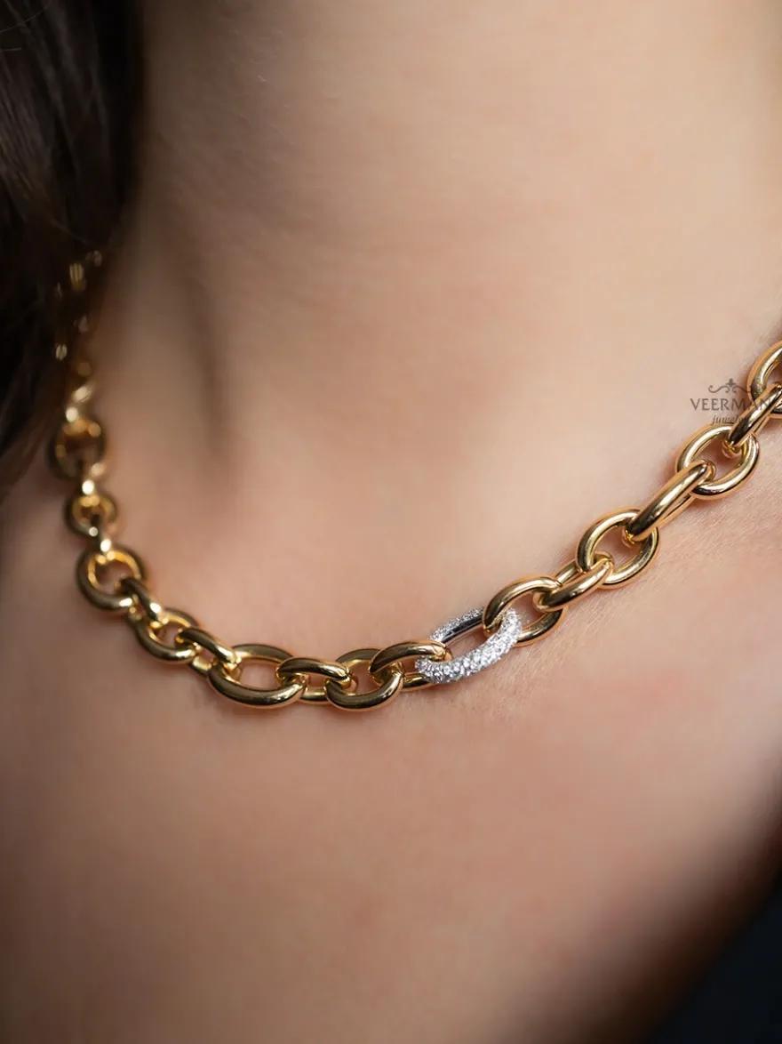 Uniek geelgouden schakelcollier met diamanten + Luxe Cadeau