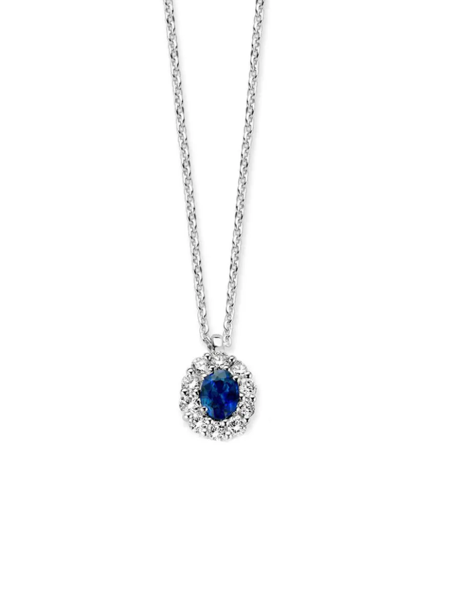 Witgouden collier met saffier en briljant 0.15 crt.