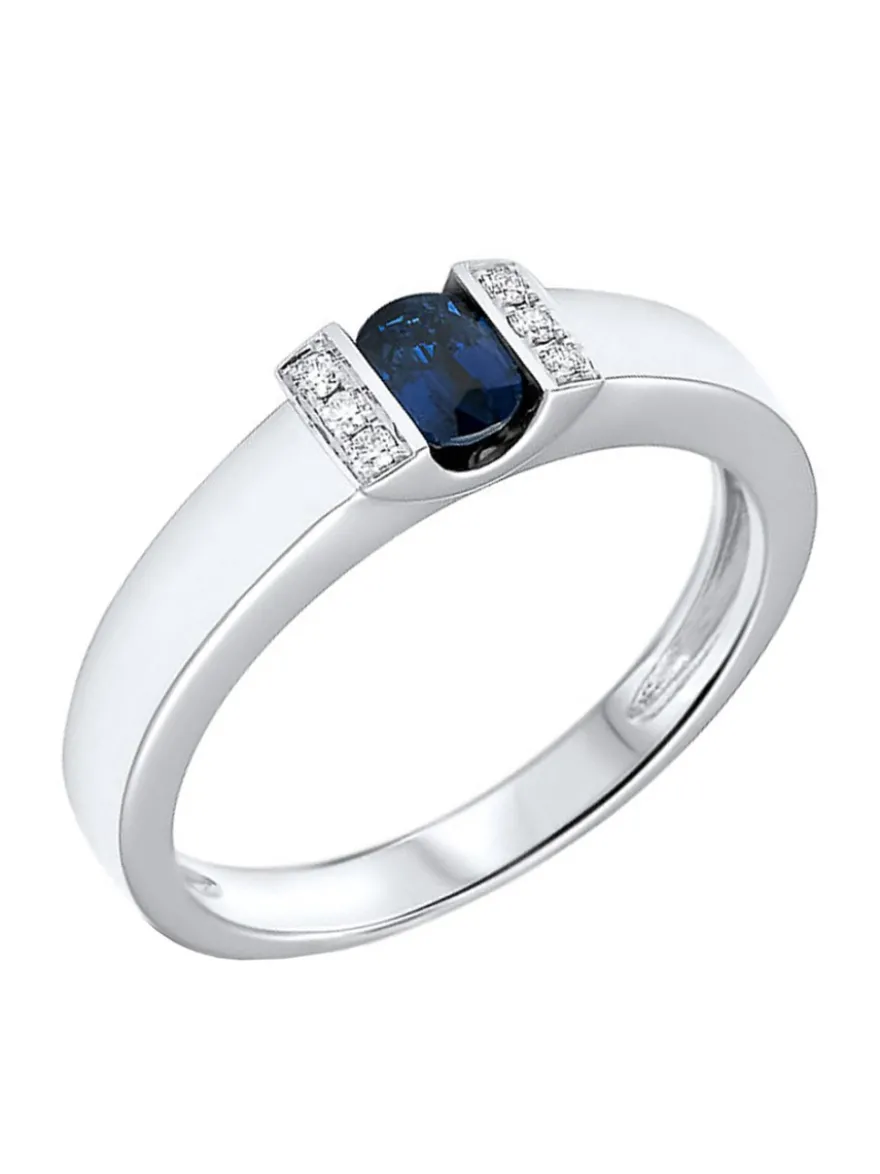 Witgouden ring met saffier en briljant 0,05crt. + Cadeau