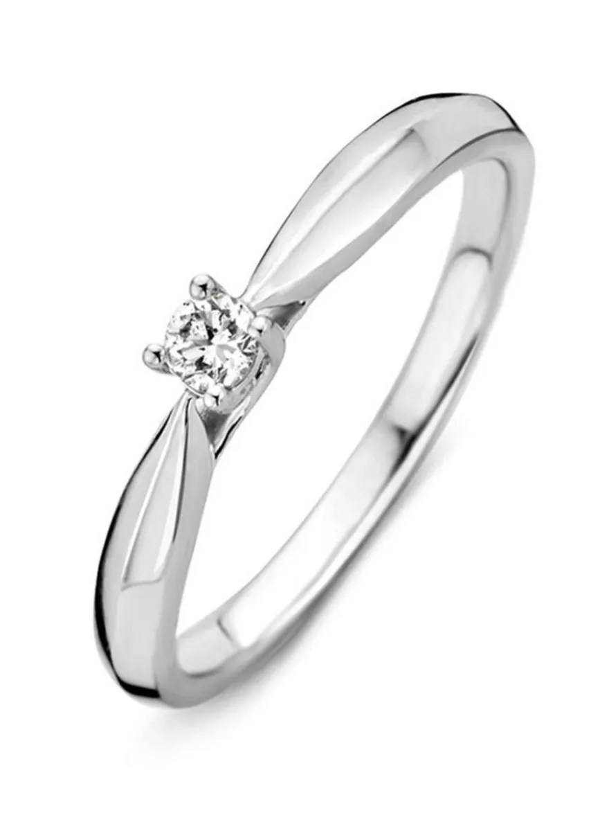 Witgouden solitair ring met briljant 0.16crt + Luxe cadeau